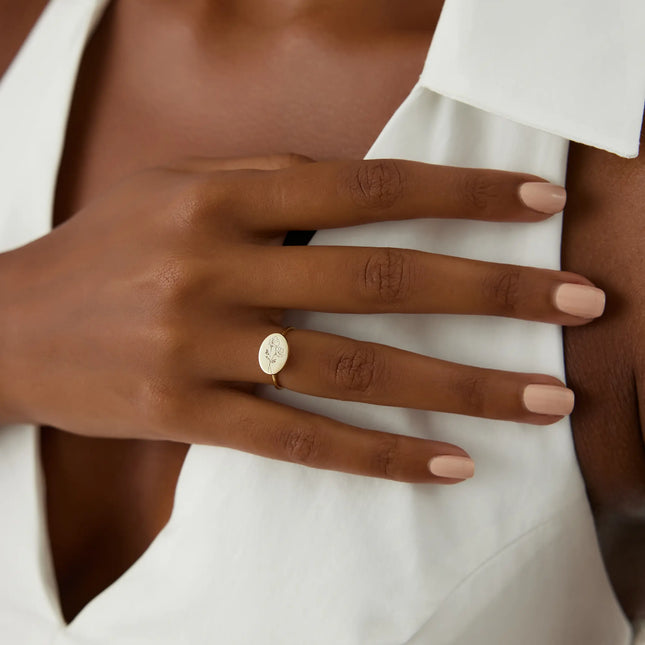Horizontal Birth Flower Ring, 18K Gold-Plated Sterling Silver - Dabas Minimalist