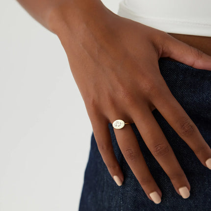 Horizontal Birth Flower Ring, 18K Gold-Plated Sterling Silver - Dabas Minimalist