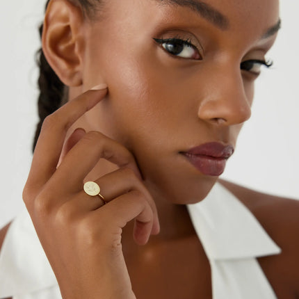 Horizontal Birth Flower Ring, 18K Gold-Plated Sterling Silver - Dabas Minimalist