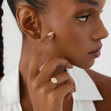 Horizontal Birth Flower Ring, 18K Gold-Plated Sterling Silver - Dabas Minimalist