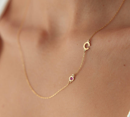 Birthstone and Initial Family Necklace – 18K Gold-Plated Sterling Silver - Dabas Minimalist