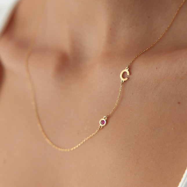 Birthstone and Initial Family Necklace – 18K Gold-Plated Sterling Silver - Dabas Minimalist