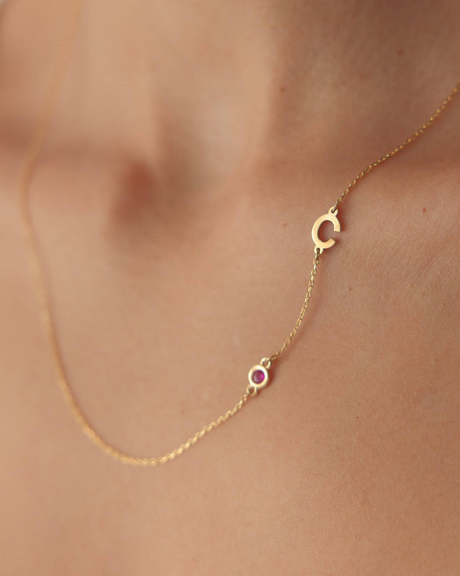Birthstone and Initial Family Necklace – 18K Gold-Plated Sterling Silver - Dabas Minimalist