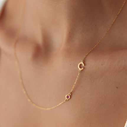 Birthstone and Initial Family Necklace – 18K Gold-Plated Sterling Silver - Dabas Minimalist