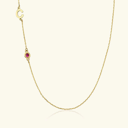 Birthstone and Initial Family Necklace – 18K Gold-Plated Sterling Silver - Dabas Minimalist