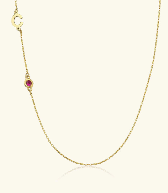 Birthstone and Initial Family Necklace – 18K Gold-Plated Sterling Silver - Dabas Minimalist