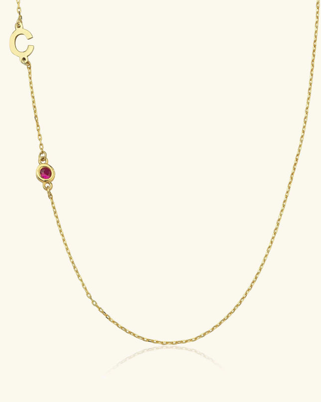 Birthstone and Initial Family Necklace – 18K Gold-Plated Sterling Silver - Dabas Minimalist