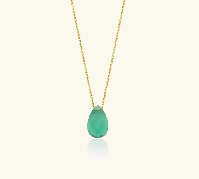 Dainty Teardrop Birthstone Necklace • Gemstone 18K Gold-Plated Sterling Silver - Dabas Minimalist