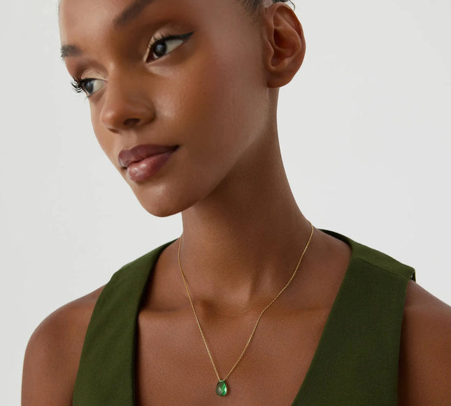 Dainty Teardrop Birthstone Necklace • Gemstone 18K Gold-Plated Sterling Silver - Dabas Minimalist
