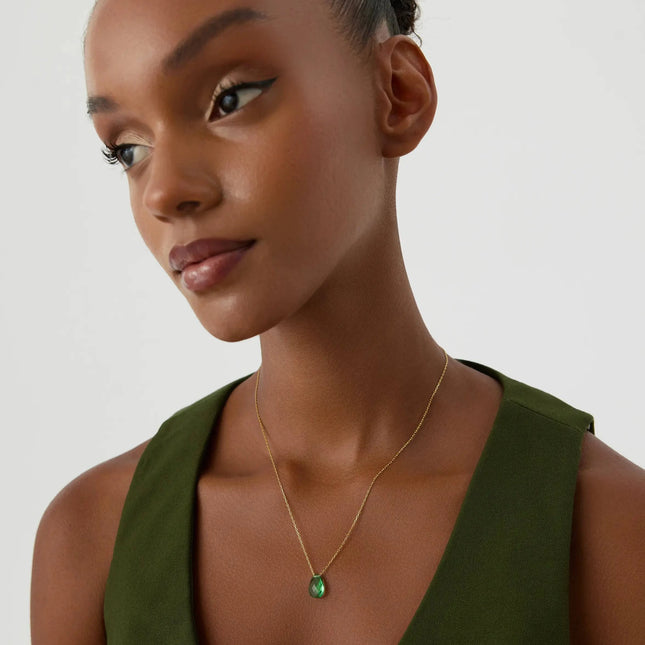 Dainty Teardrop Birthstone Necklace • Gemstone 18K Gold-Plated Sterling Silver - Dabas Minimalist