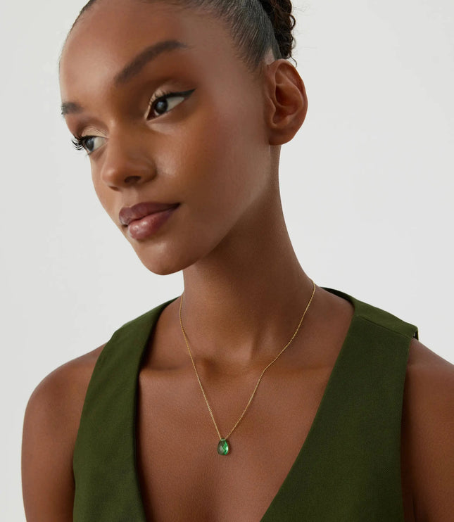 Dainty Teardrop Birthstone Necklace • Gemstone 18K Gold-Plated Sterling Silver - Dabas Minimalist