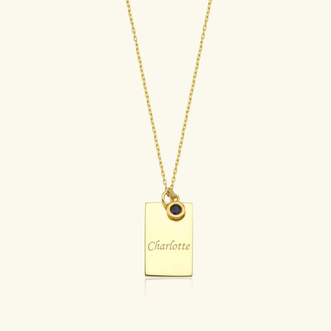 Engraved Birthstone Name Necklace, 18K Gold-Plate Sterling Silver, Initial Letter Square Necklace - Dabas Minimalist