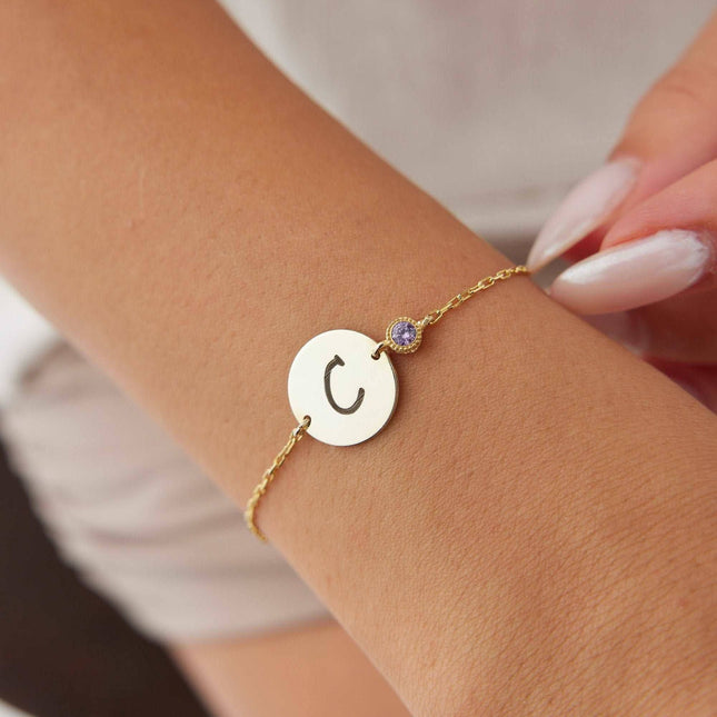 Personalized Initial Letter Coin Birthstone Charm Bracelet Dabas Minimalist