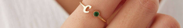 Initial and Gemstone Ring – 18K Gold-Plated Sterling Silver Personalized Ring - Dabas Minimalist