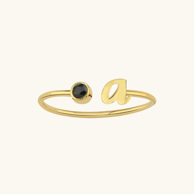 Initial and Gemstone Ring – 18K Gold-Plated Sterling Silver Personalized Ring - Dabas Minimalist