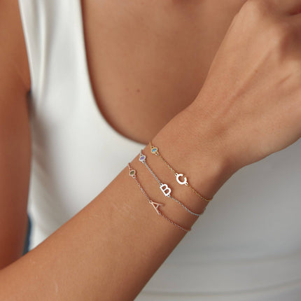 Birthstone and Initial Family Bracelet – 18K Gold-Plated Sterling Silver Customizable Bracelet Dabas Minimalist