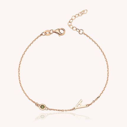 Birthstone and Initial Family Bracelet – 18K Gold-Plated Sterling Silver Customizable Bracelet Rose Gold Dabas Minimalist