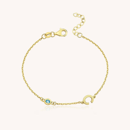 Birthstone and Initial Family Bracelet – 18K Gold-Plated Sterling Silver Customizable Bracelet Gold Dabas Minimalist