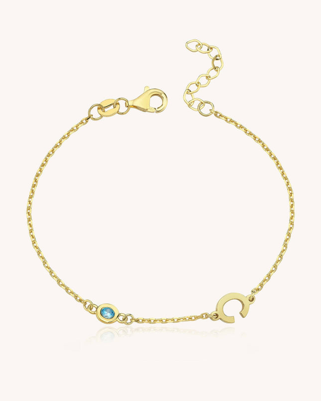 Birthstone and Initial Family Bracelet – 18K Gold-Plated Sterling Silver Customizable Bracelet Gold Dabas Minimalist