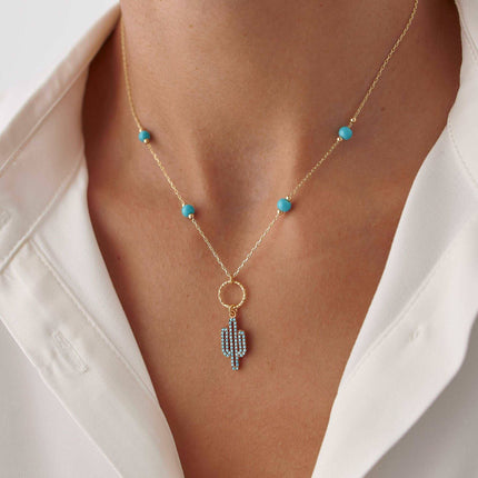 Dainty Cactus Necklace – 18K Gold-Plated Sterling Silver with Black Bead Accents - Dabas Minimalist