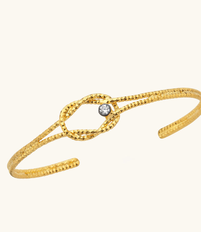 Knot Cuff Fluted Bangle Bracelet, 18K Gold-Plated Sterling Silver Symbolic Minimalist Jewelry - Dabas Minimalist