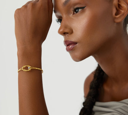 Knot Cuff Fluted Bangle Bracelet, 18K Gold-Plated Sterling Silver Symbolic Minimalist Jewelry - Dabas Minimalist
