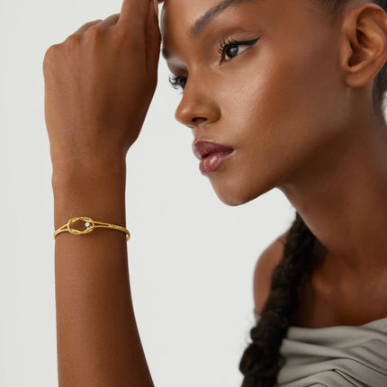 Knot Cuff Fluted Bangle Bracelet, 18K Gold-Plated Sterling Silver Symbolic Minimalist Jewelry - Dabas Minimalist