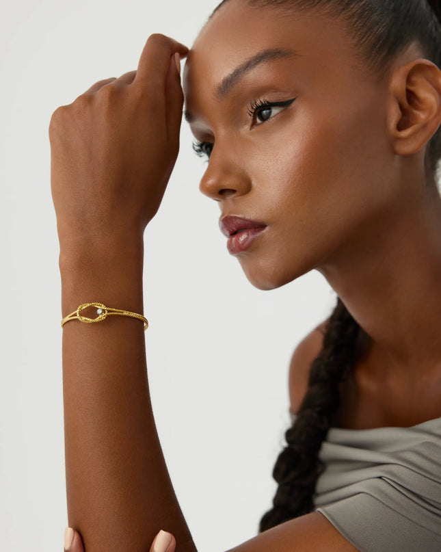 Knot Cuff Fluted Bangle Bracelet, 18K Gold-Plated Sterling Silver Symbolic Minimalist Jewelry - Dabas Minimalist