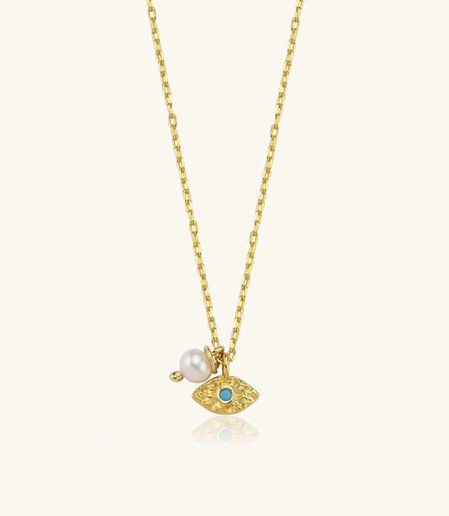 Tiny Evil Eye Necklace with Pearl, 18K Gold-Plated Sterling Silver - Dabas Minimalist