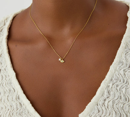 Tiny Evil Eye Necklace with Pearl, 18K Gold-Plated Sterling Silver - Dabas Minimalist