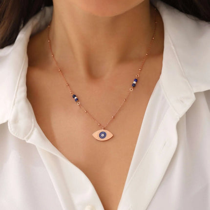Evil Eye Enamel Lapis Necklace, 18K Gold-Plated Sterling Silver - Dabas Minimalist
