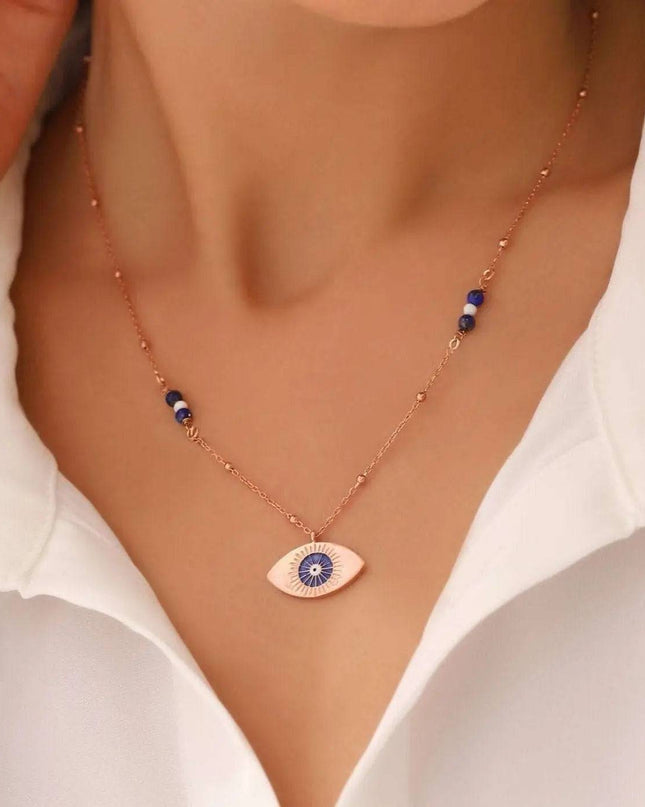 Evil Eye Enamel Lapis Necklace, 18K Gold-Plated Sterling Silver - Dabas Minimalist