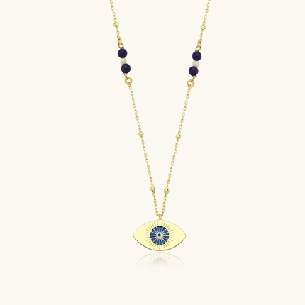 Evil Eye Enamel Lapis Necklace, 18K Gold-Plated Sterling Silver - Dabas Minimalist