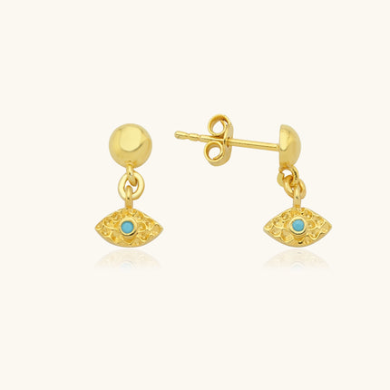 Evil Eye Drop Stud Earrings, 18K Gold-Plated Sterling Silver - Dabas Minimalist