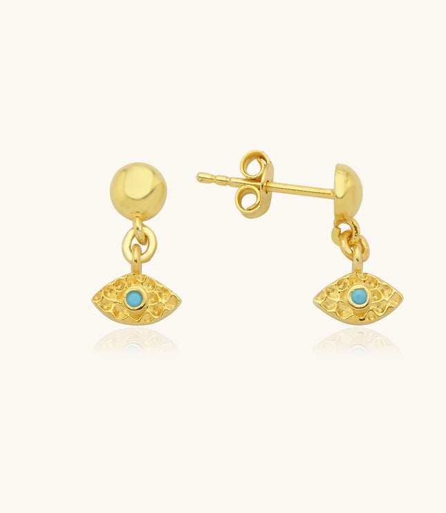 Evil Eye Drop Stud Earrings, 18K Gold-Plated Sterling Silver - Dabas Minimalist