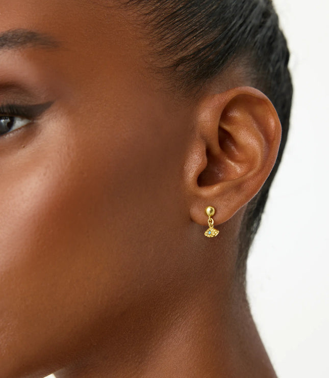 Evil Eye Drop Stud Earrings, 18K Gold-Plated Sterling Silver - Dabas Minimalist