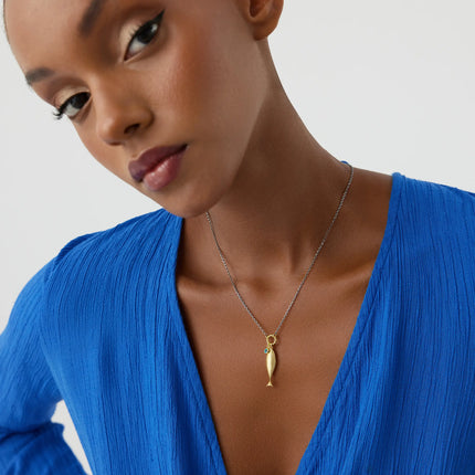 18K Gold Fish Necklace with Turquoise Charm, Ocean-Inspired Minimalist Jewelry - Dabas Minimalist