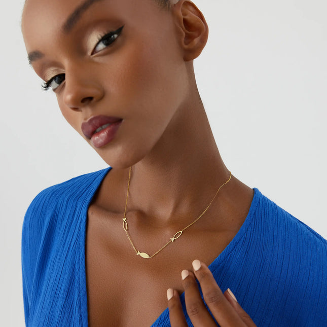 Dainty Minimalist Triple Fish Necklace - Dabas Minimalist