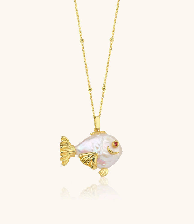 Baroque Pearl Fish Necklace, 18K Gold-Plated Sterling Silver - Dabas Minimalist