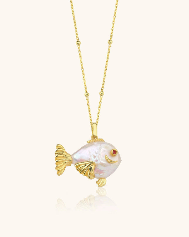 Baroque Pearl Fish Necklace, 18K Gold-Plated Sterling Silver - Dabas Minimalist