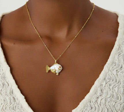 Baroque Pearl Fish Necklace, 18K Gold-Plated Sterling Silver - Dabas Minimalist