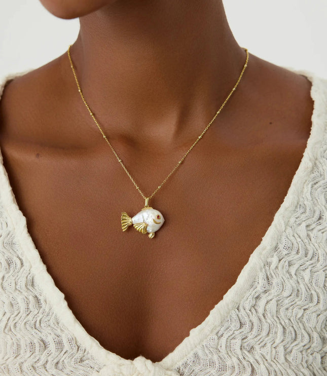 Baroque Pearl Fish Necklace, 18K Gold-Plated Sterling Silver - Dabas Minimalist