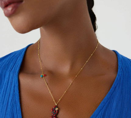 Coral Stone Fish Figure Letter Necklace • 18K Gold-Plated Sterling Silver - Dabas Minimalist