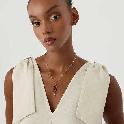Coral Stone Fish Figure Letter Necklace • 18K Gold-Plated Sterling Silver - Dabas Minimalist