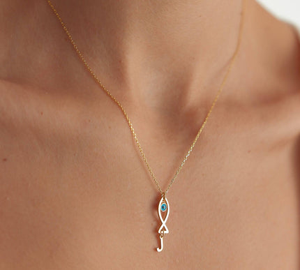 Fish and Initial Charm Necklace - 18K Gold-Plated Sterling Silver - Dabas Minimalist