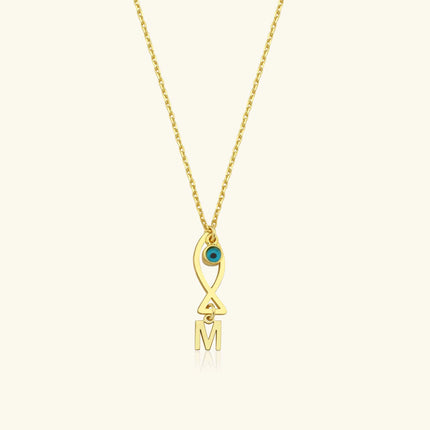 Fish and Initial Charm Necklace - 18K Gold-Plated Sterling Silver - Dabas Minimalist