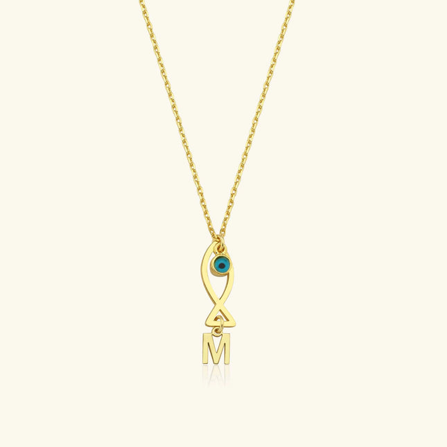 Fish and Initial Charm Necklace - 18K Gold-Plated Sterling Silver - Dabas Minimalist