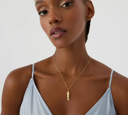 Fish Necklace, 18K Gold-Plated 3D Moving Fishbone Necklace - Dabas Minimalist