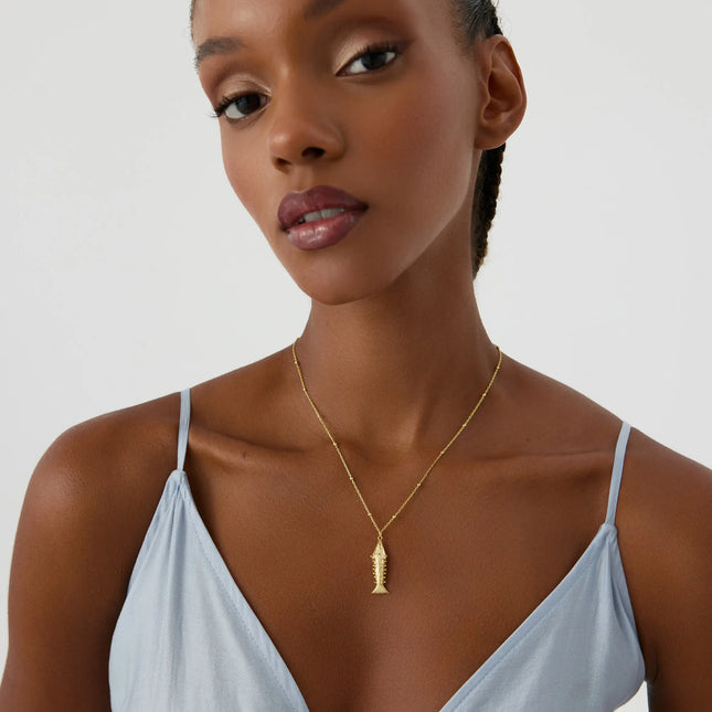 Fish Necklace, 18K Gold-Plated 3D Moving Fishbone Necklace - Dabas Minimalist