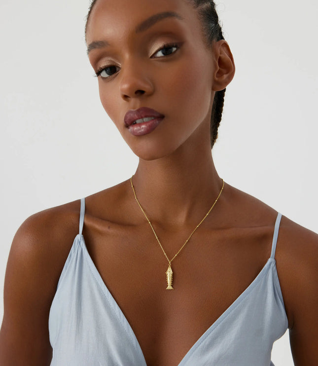 Fish Necklace, 18K Gold-Plated 3D Moving Fishbone Necklace - Dabas Minimalist